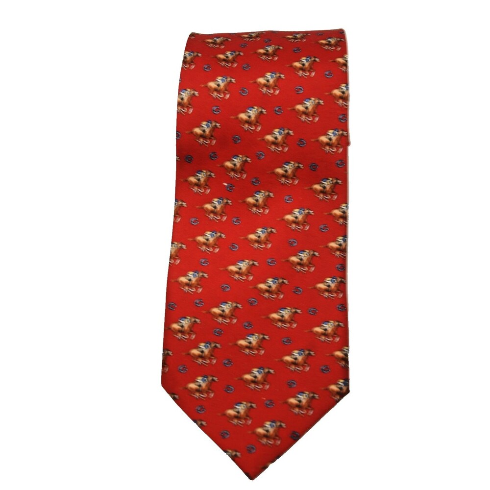 Vtg. Allyn "Fast Finisher" Neck Tie Red Equestrian Horse & Rider